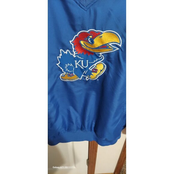 Vintage Kansas Jayhawks Pro Edge Pullover Windbreaker Jacket Mens L Blue KU NCAA - Picture 2 of 8